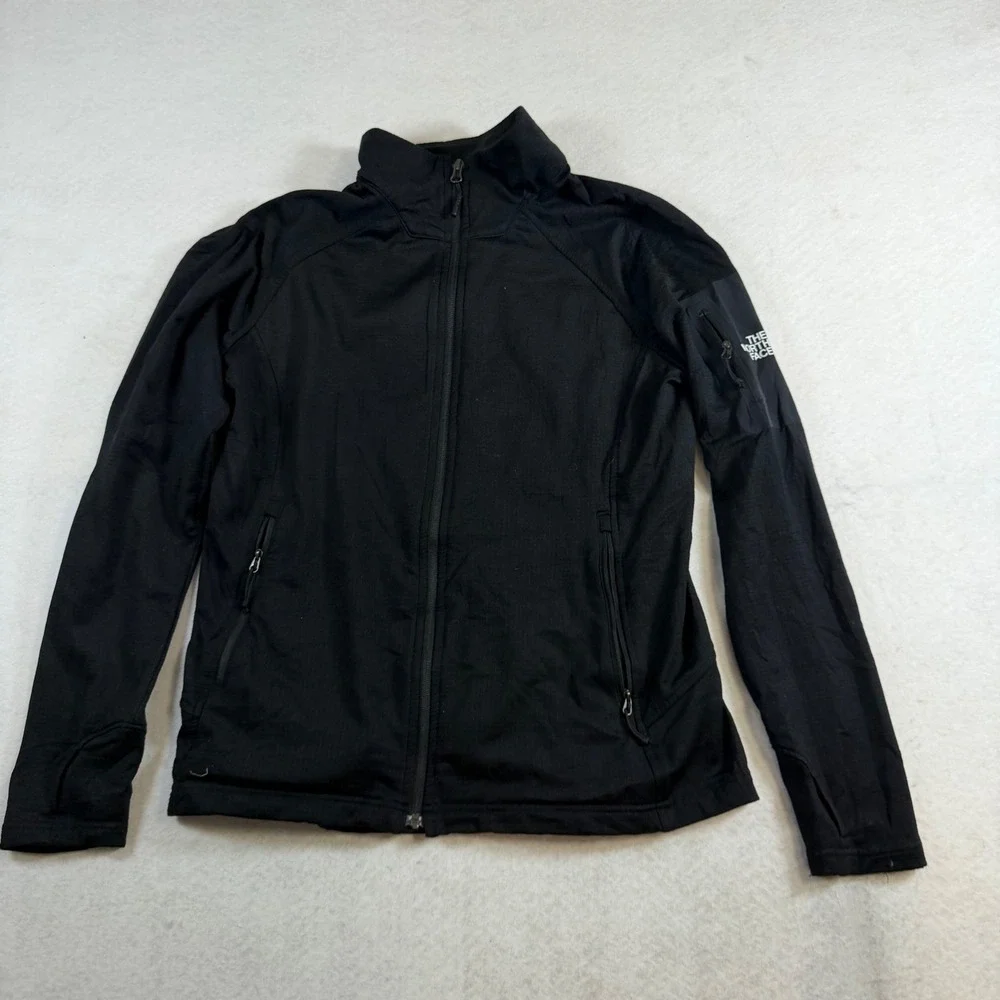 The North Face Womens Black Full Zip Track Jacket Bicep Pocket Large 8143